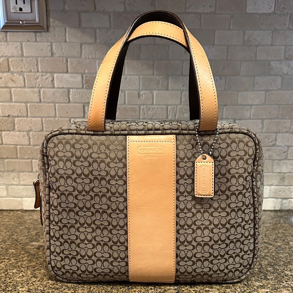 Vintage Coach 1941 Canvas and Leather Travel or Cosmetic Bag